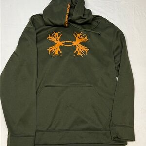 Under Armour Men's Olive Hoodie with Bold Orange Logo